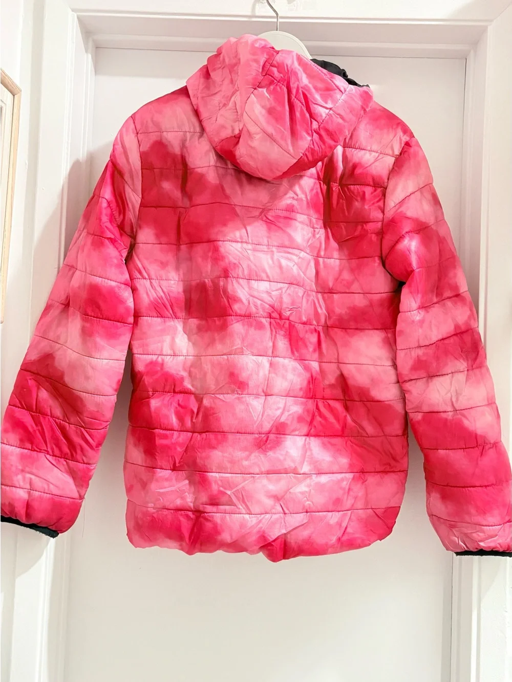 Girls' Pink Tie-Dye Hooded Puffer Jacket